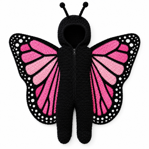 Pembe kelebek kanatlı örgü bebek kostümü