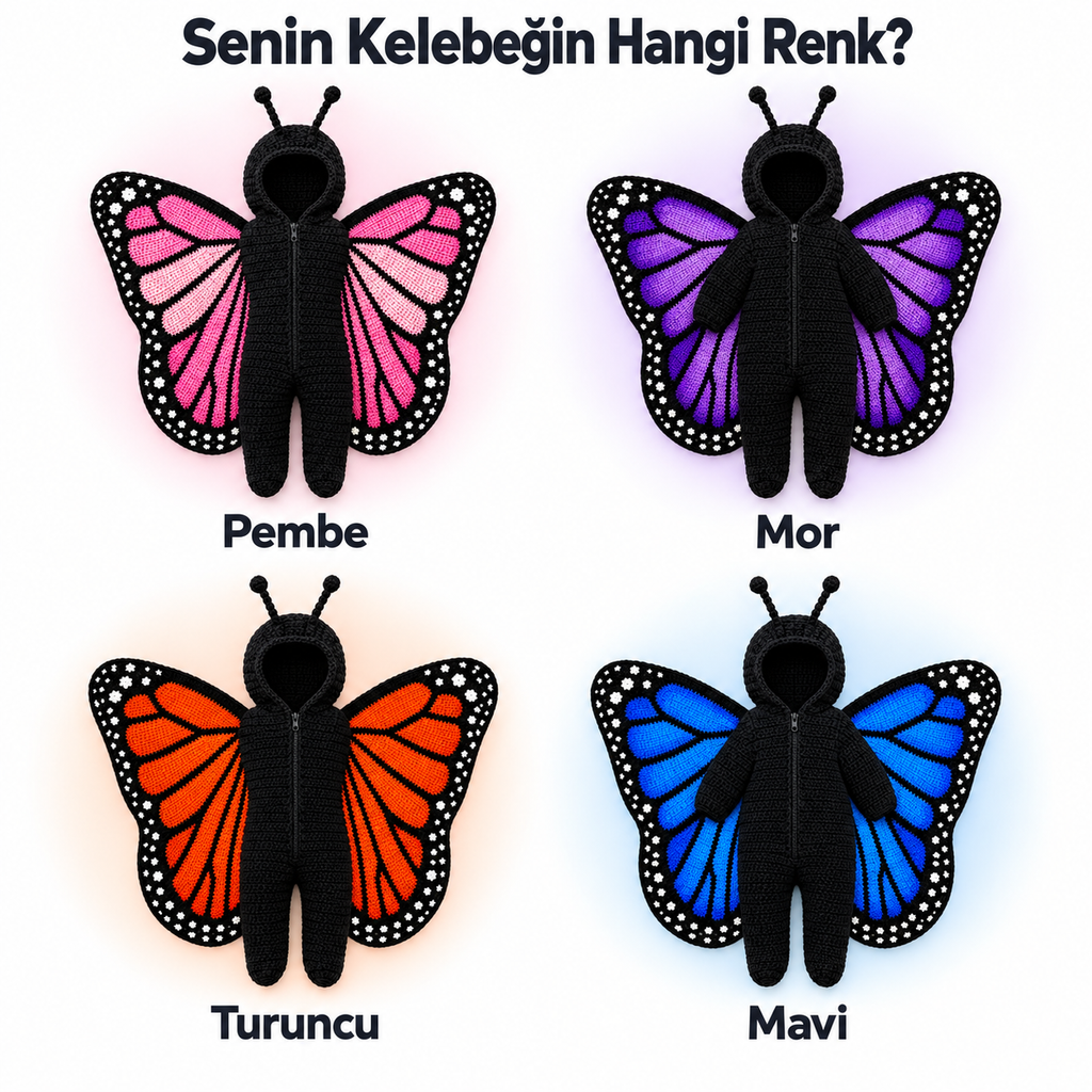 Pembe mor turuncu ve mavi renk seçenekleri